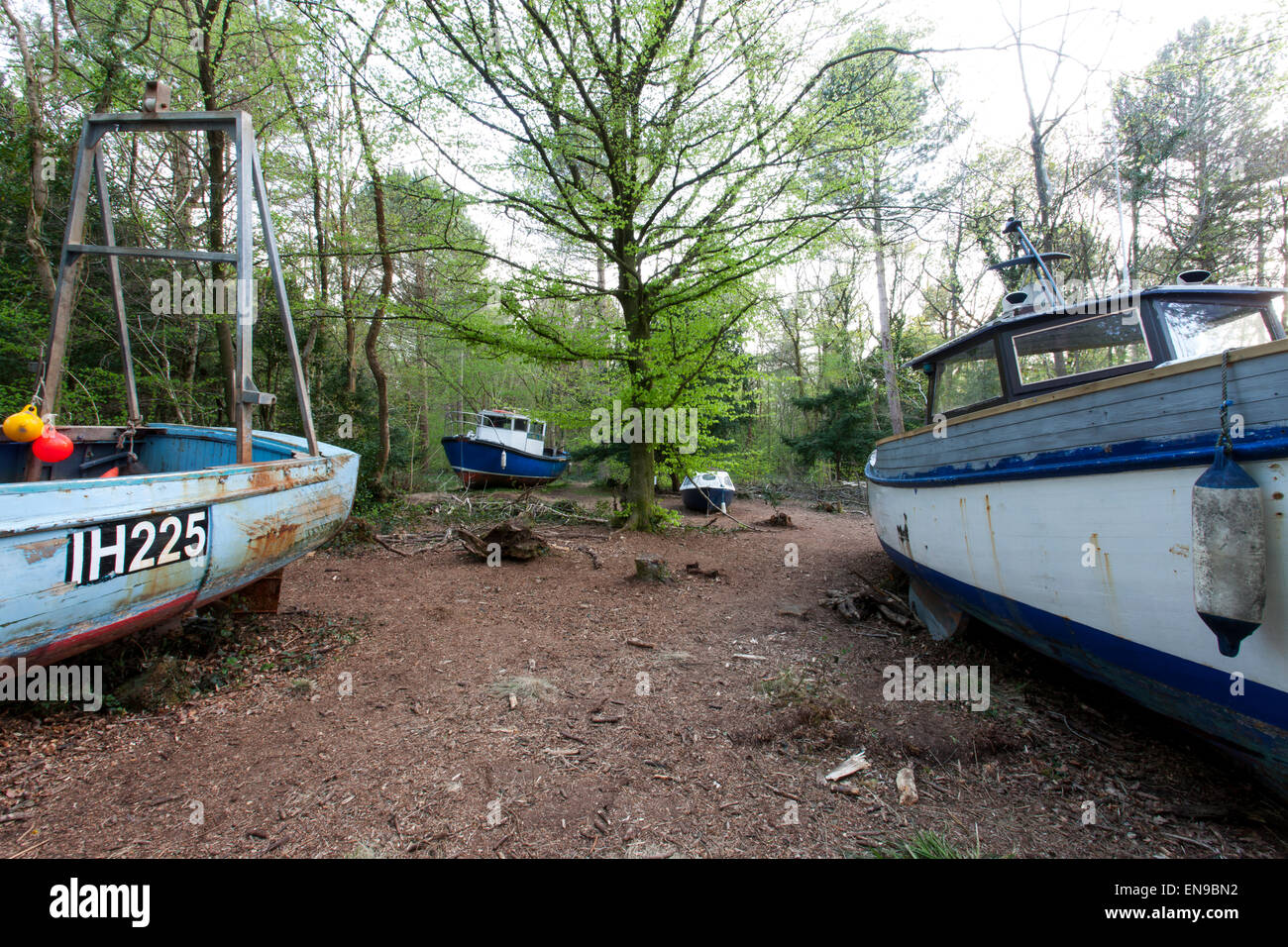 Les bateaux de pêche abandonnés à Leigh Woods, Bristol formant l'exposition d'art retirée par Luke Jerram. Banque D'Images