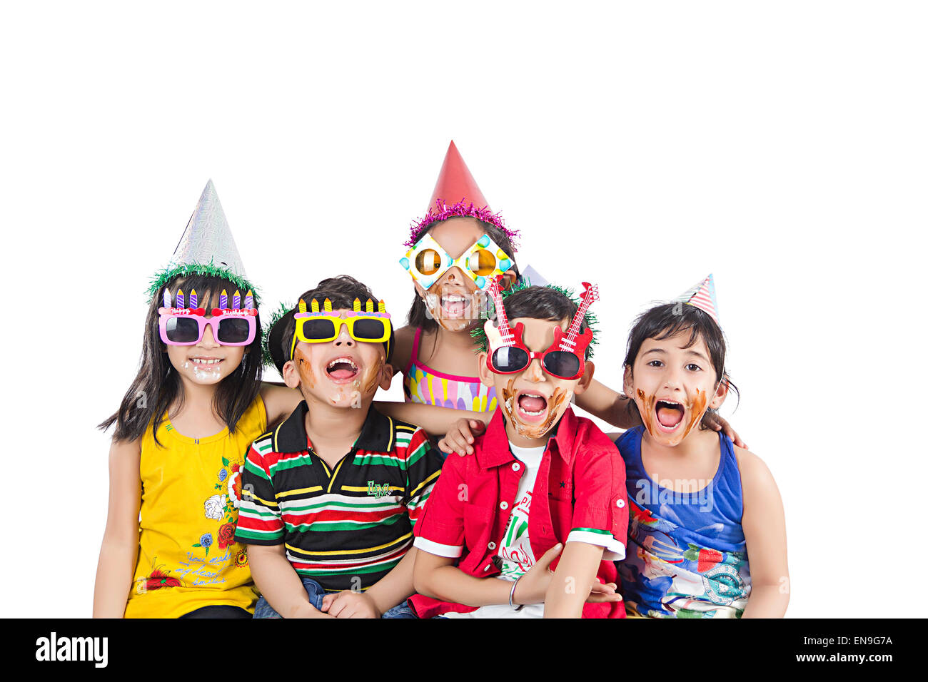 4 personnes enfants indiens de l'Anniversaire d'amis Banque D'Images