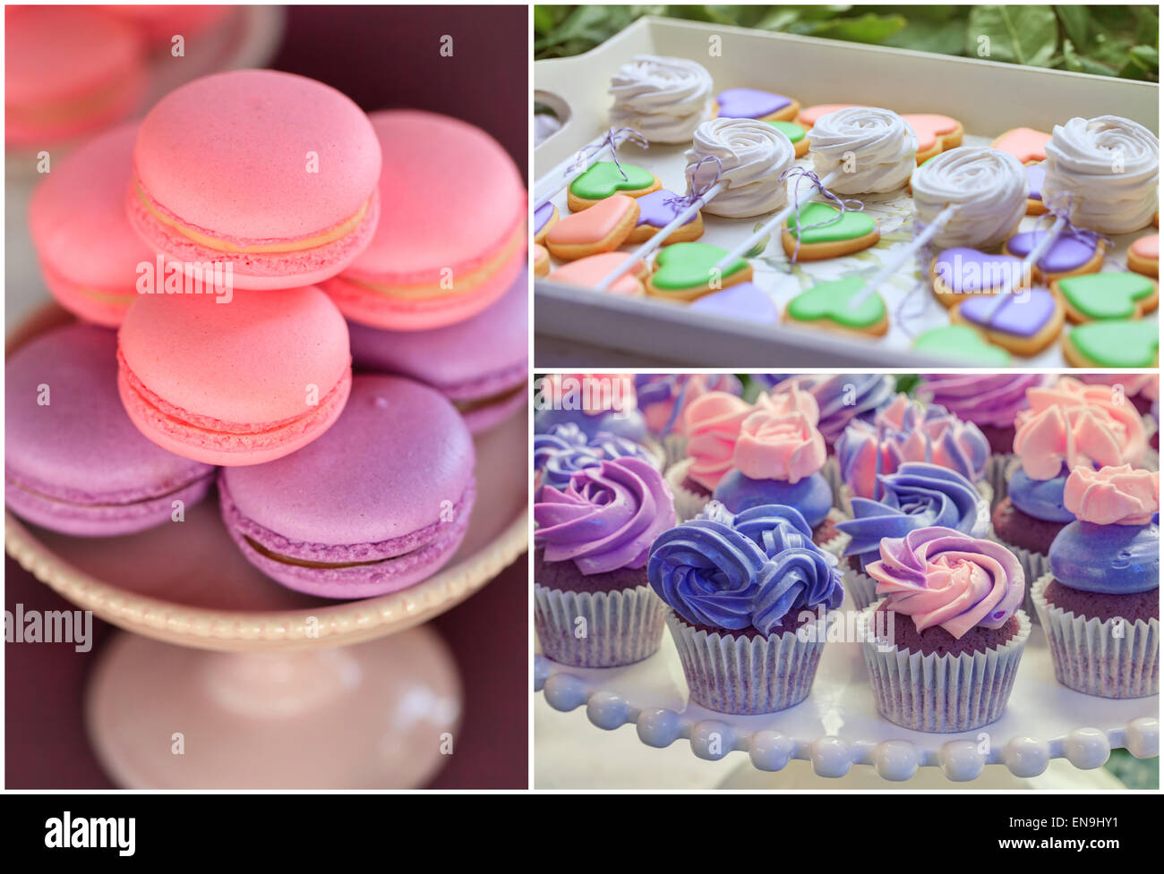 Délicieux buffet avec gâteaux, macarons, cookies. collage à haute  résolution Photo Stock - Alamy