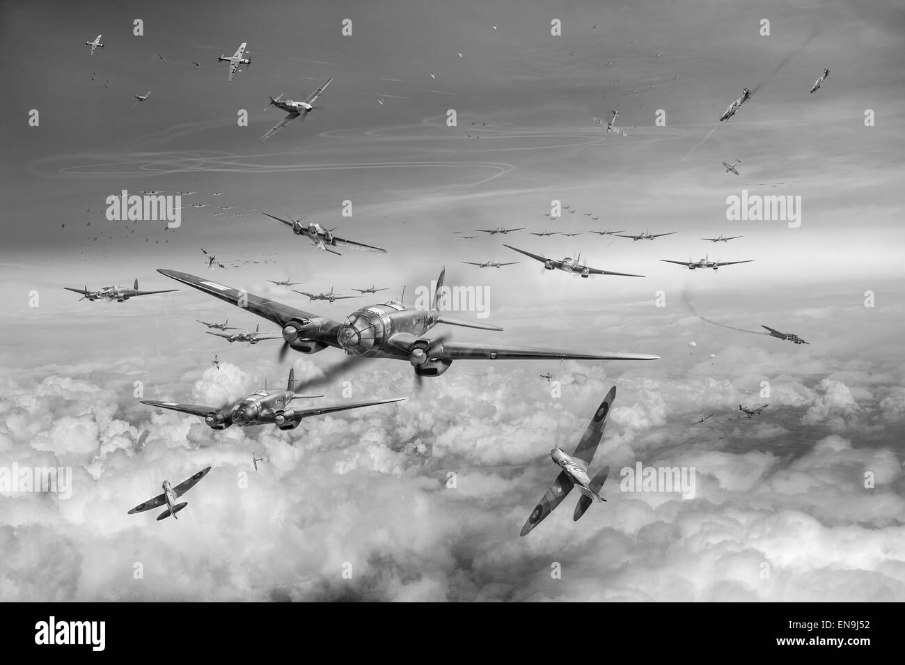 15 Septembre 1940 : une date clé dans la bataille d'Angleterre, que la RAF a vu l'attaque des vagues de bombardiers et chasseurs de la Luftwaffe. Banque D'Images