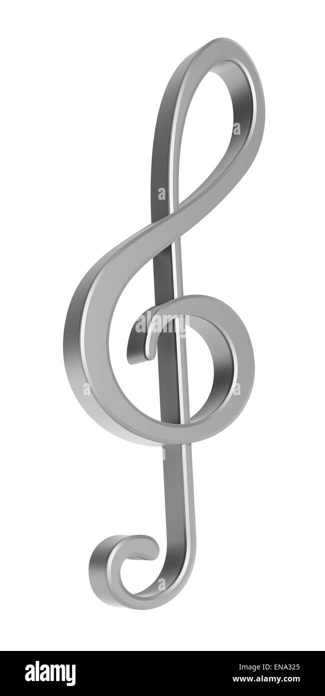 3D argent clé de sol sur fond blanc Banque D'Images