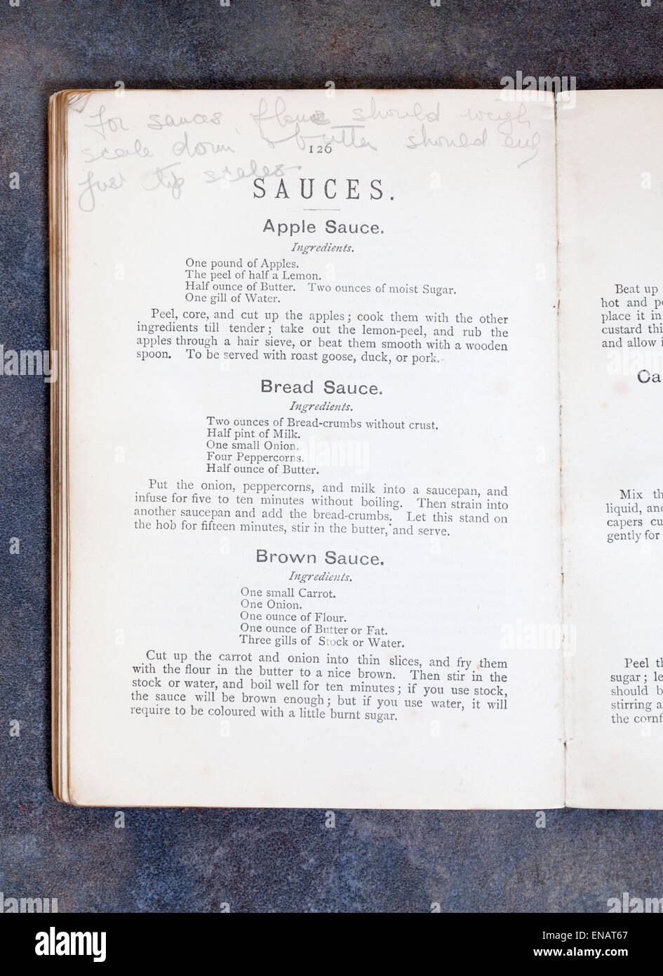 Chapitre de sauces Livre de Recettes de cuisine ordinaire par Mme Charles Clarke pour le National Training School for Côté Cuisine Banque D'Images