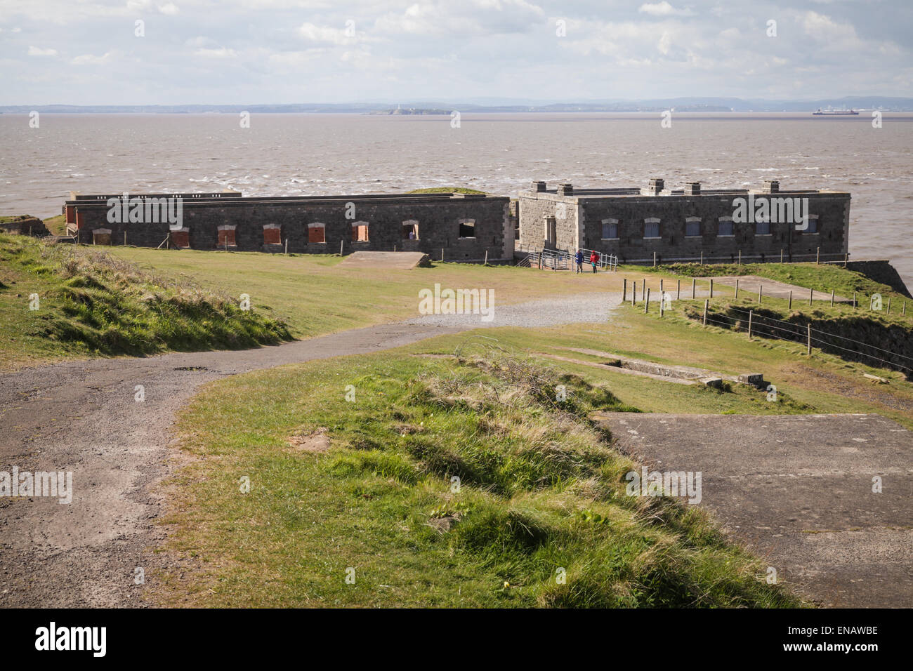 Une vue générale du Fort Brean Down près de Weston-Super-Mare dans le Somerset, Royaume-Uni. Télévision Holm island peut être vu dans la distance Banque D'Images