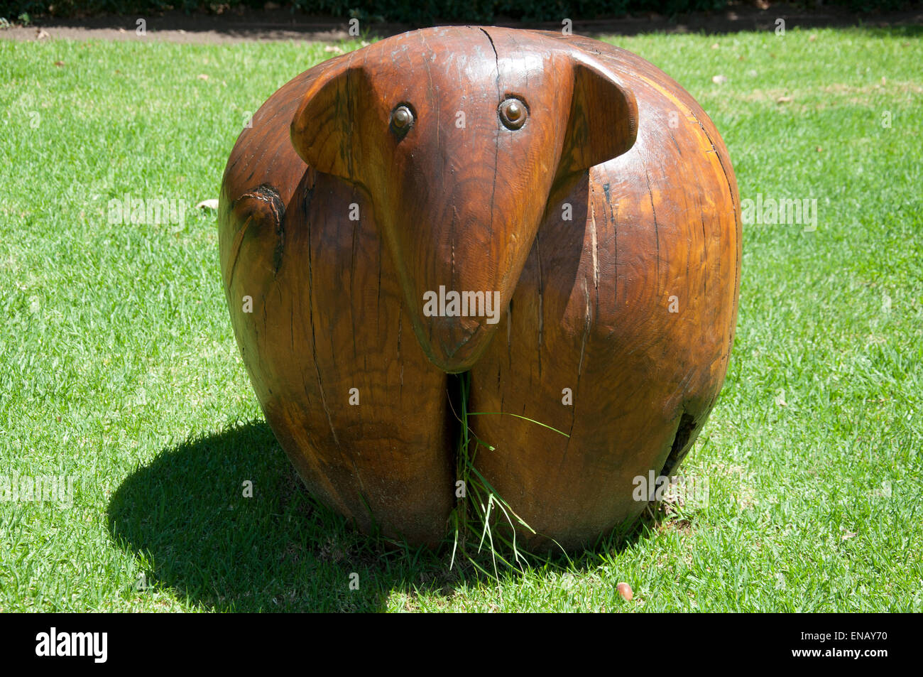 La sculpture sur bois de moutons. Aire de jeu pour enfants. Vergelegen jardins. Somerset West. L'Afrique du Sud Banque D'Images