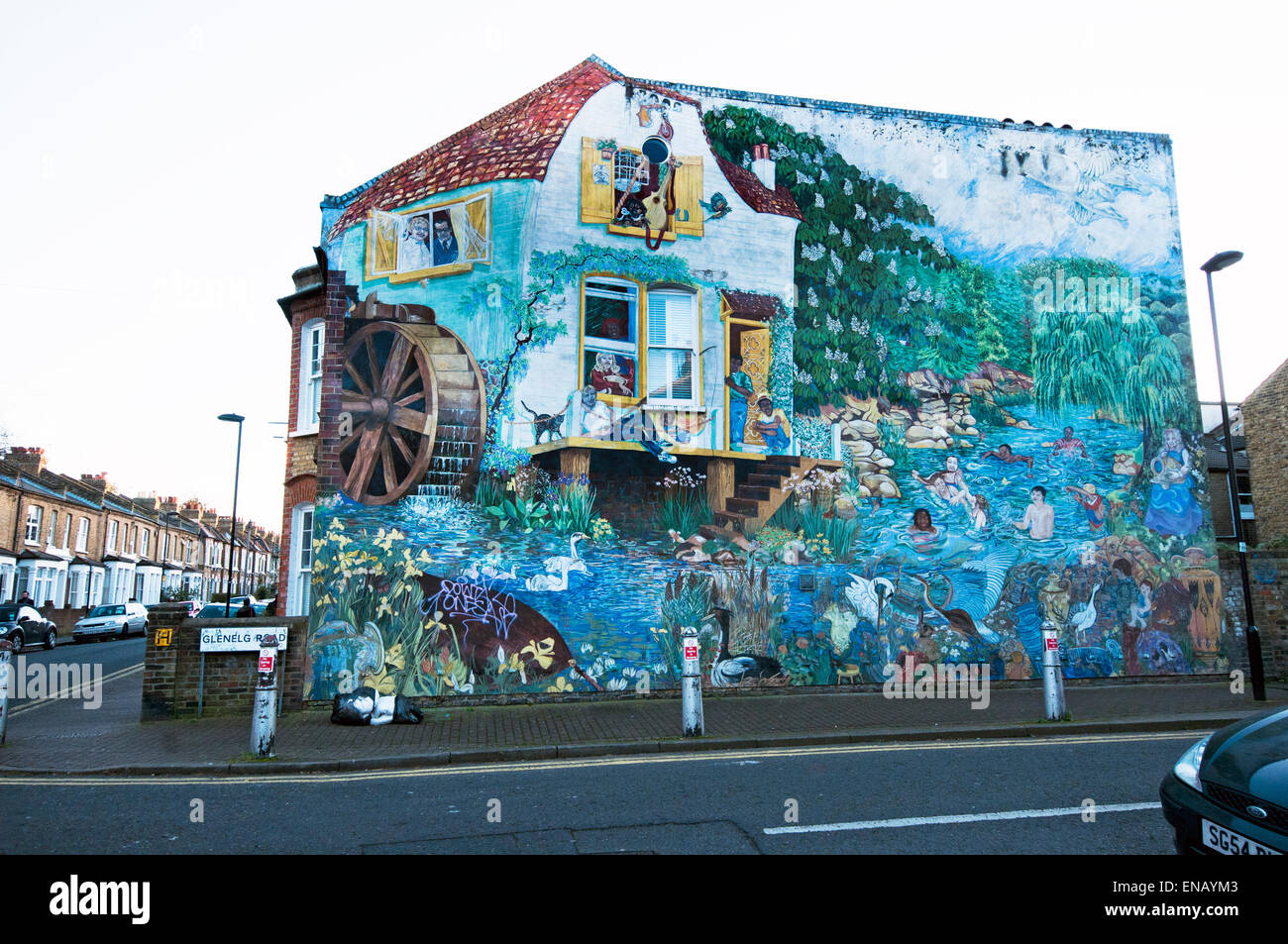 Rue Gros Splash à Glenelg murale Road par Christine Thomas en 1985 à Brixton dans le sud de Londres Banque D'Images