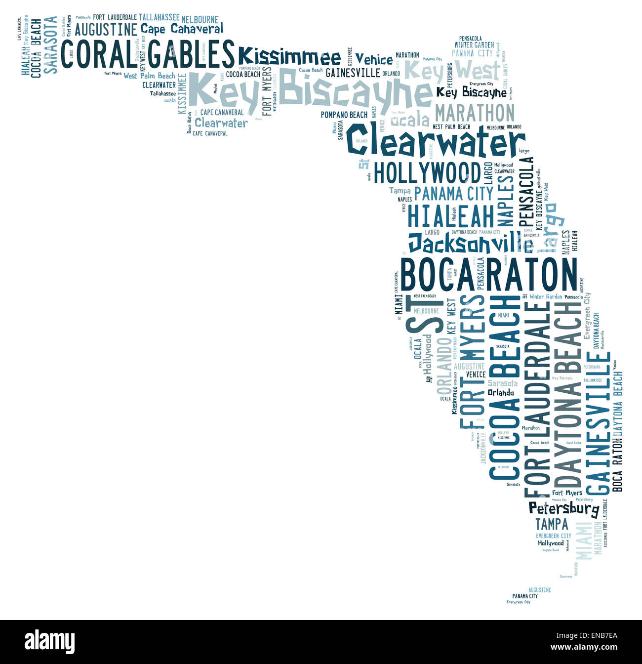 Nuage de mots en forme de villes en Floride Floride montrant Banque D'Images