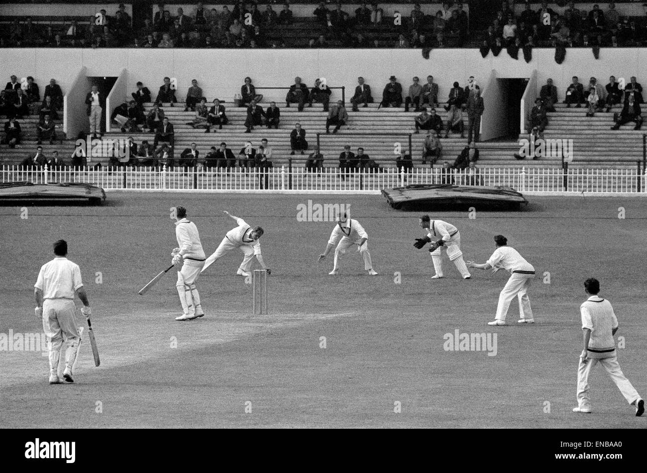 County Championship 1964 Yorkshire v Derbyshire à Bramall Lane, Sheffield. Lee fields un snick de Nicholson sur le bowling de Rhodes. 26 mai 1964. Banque D'Images