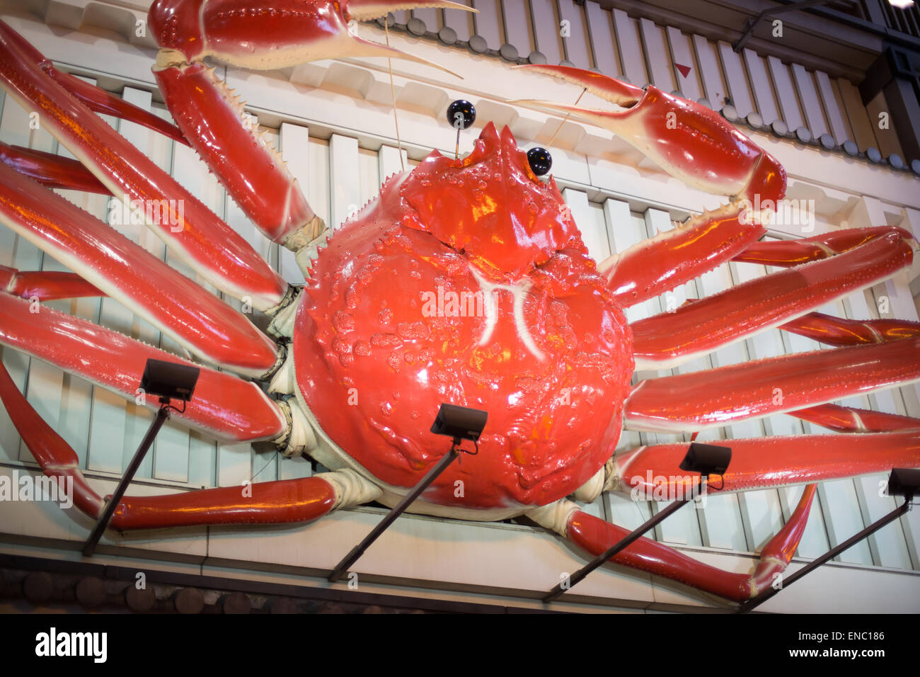 Le célèbre crabe géant au-dessus du restaurant, Kanidoraku, quartier Dotonbori Osaka. Banque D'Images