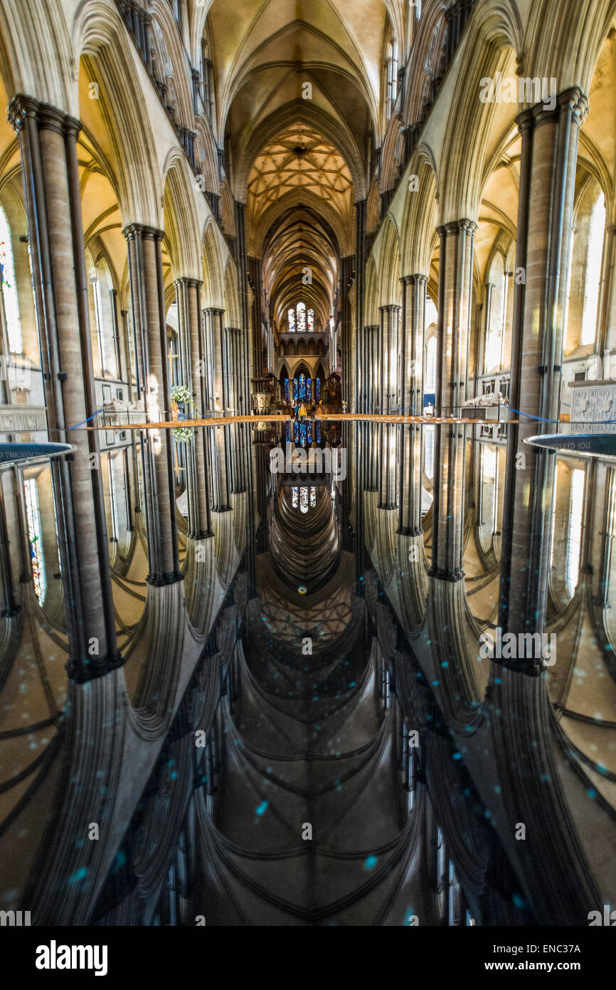 La cathédrale de Salisbury, la police conçu par William Pye. La police donne un reflet fantastique de l'intérieur Banque D'Images