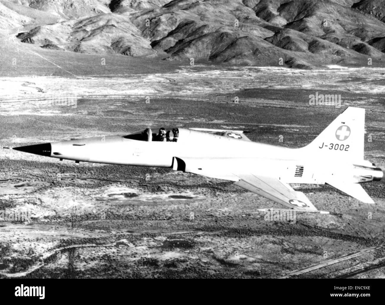 Cette photographie montre le F-5E Tiger II, un avion utilisé par l'armée de l'air suisse. Il met l’accent sur la conception, les performances et le rôle de l’avion dans l’aviation militaire, en particulier pour l’armée de l’air suisse. Banque D'Images
