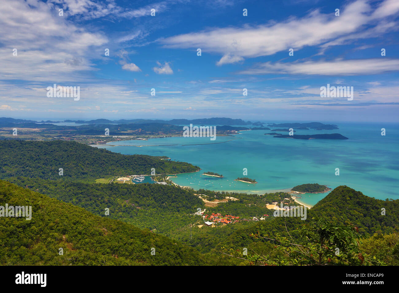 Vue aérienne de Langkawi à vers Pantai Cenang, Malaisie Banque D'Images