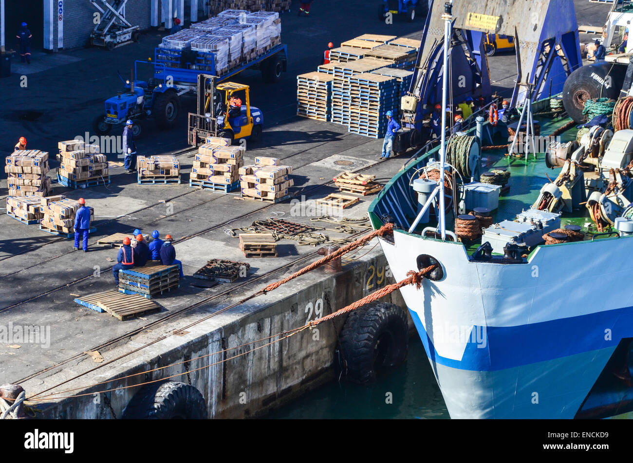 Les travailleurs à l'aérogare de fret dans le port de Walvis Bay, en Namibie Banque D'Images