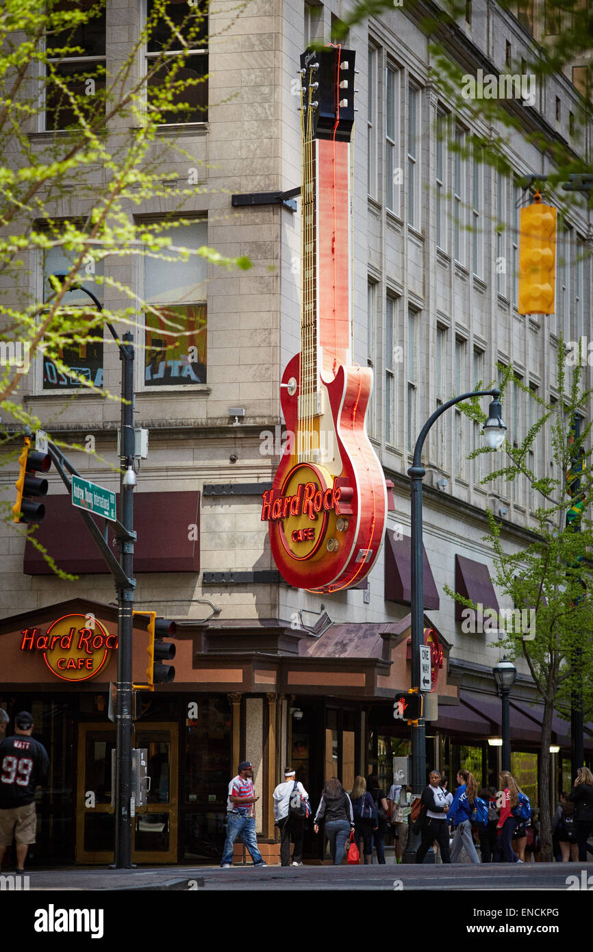 'Downtown Atlanta en Georga USA Hard rock café à l'extérieur du district de Peachtree Banque D'Images