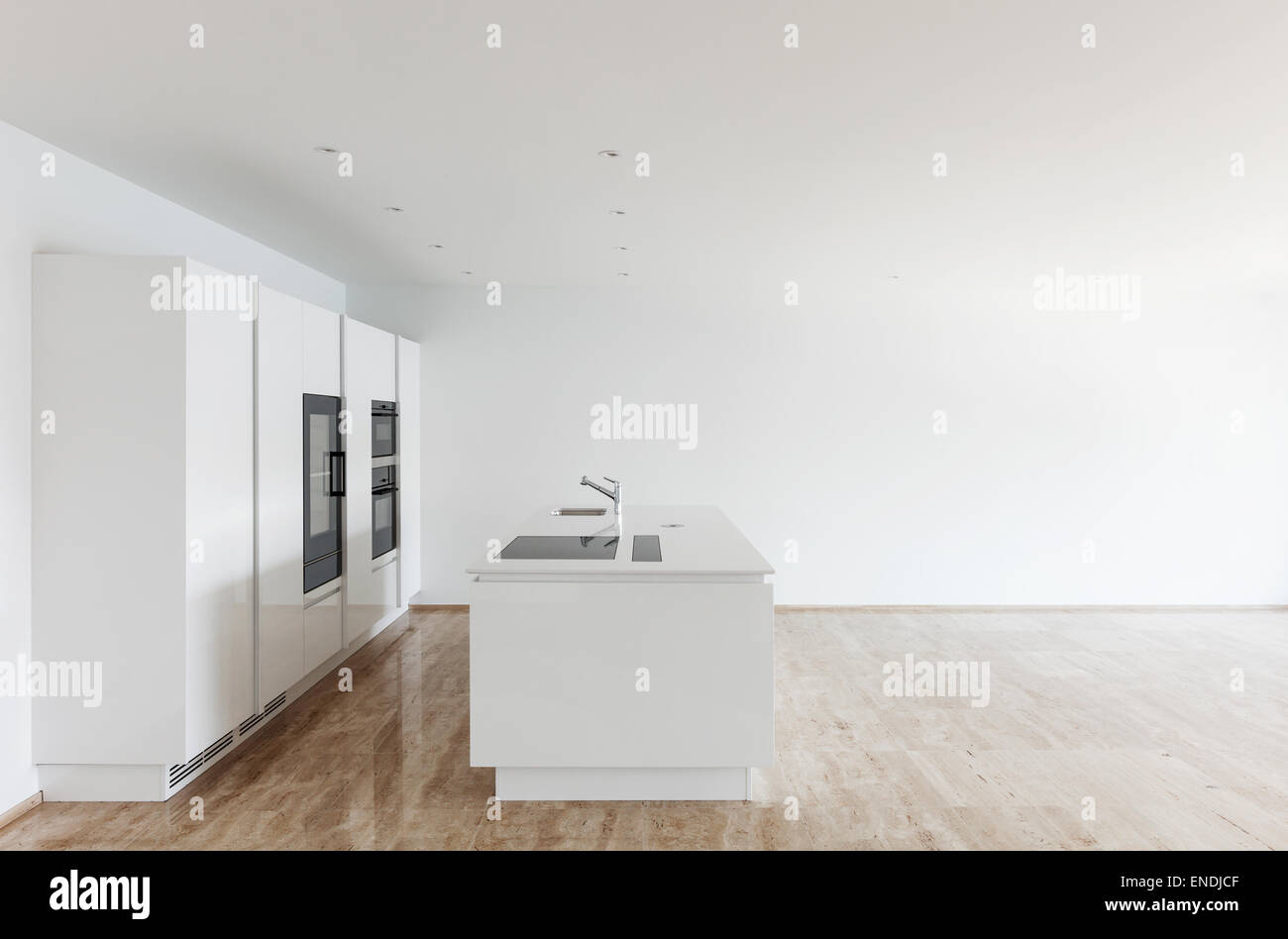 Belle appartement vide, en marbre, cuisine moderne Banque D'Images