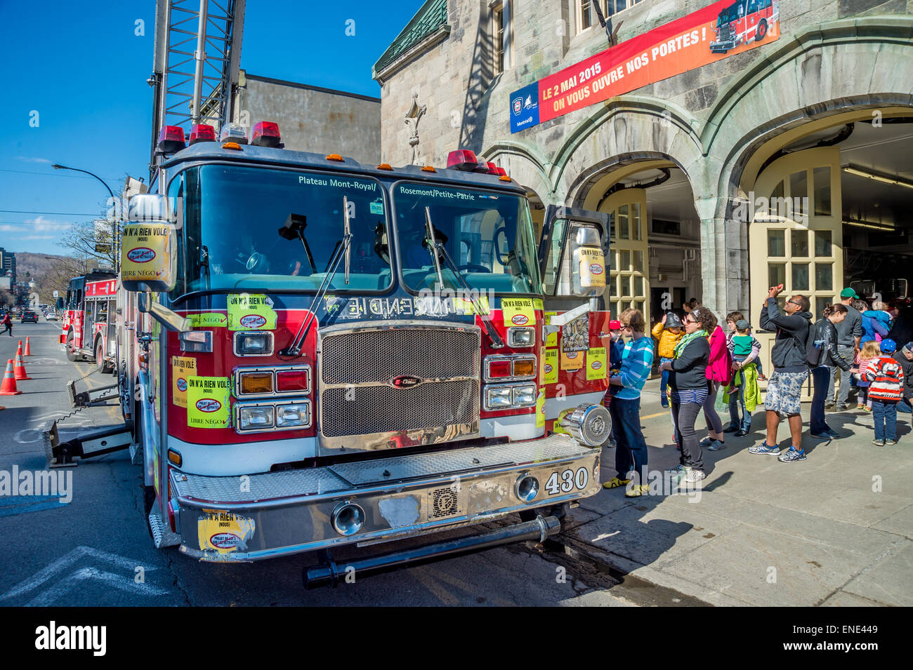 Montréal, le 2 mai 2015. Fire Department (SIM) journée porte ouverte au Plateau Mont-Royal de pompiers. Banque D'Images