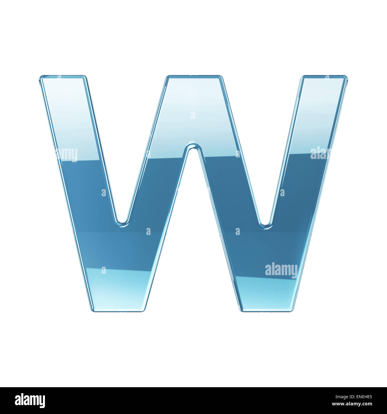3D render of glass transparent brillant symbole lettre alphabet - W. isolé sur fond blanc Banque D'Images