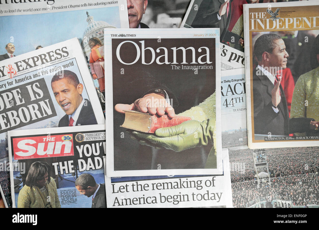 Les journaux britanniques à la suite de l'investiture du président américain Barack Obama le 20 janvier 2009. Banque D'Images