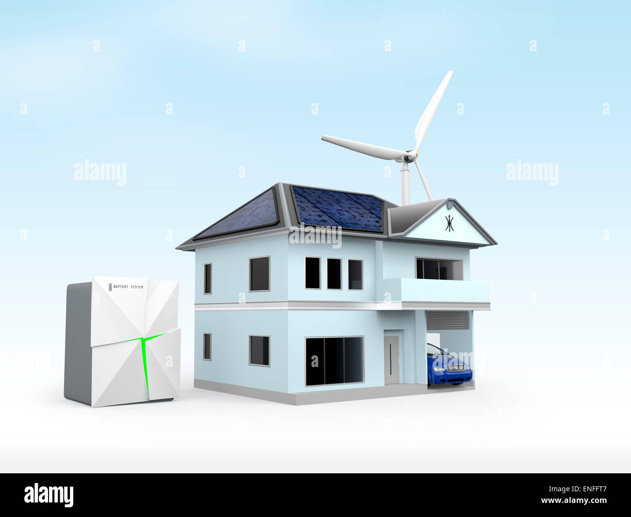 Système de batterie stationnaire et chambre. concept de solution de stockage d'énergie à la maison. Banque D'Images