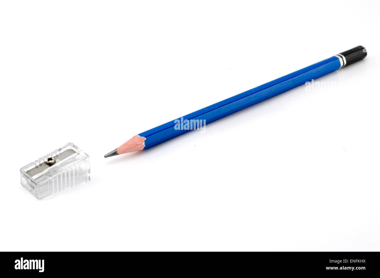 Taille-crayon bleu avec isolé sur fond blanc Banque D'Images
