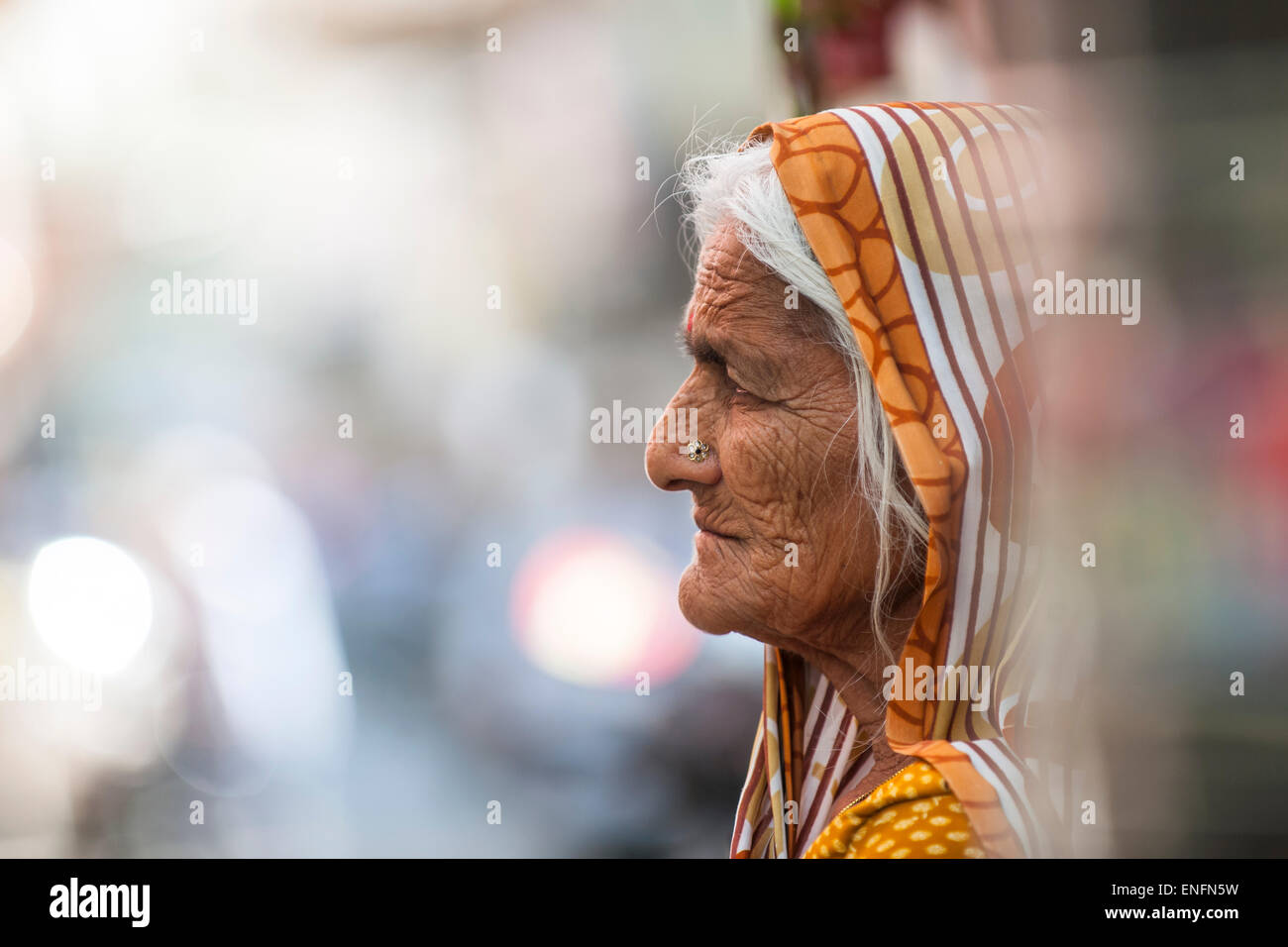 Une femme âgée, portrait, Udaipur, Rajasthan, Inde Banque D'Images