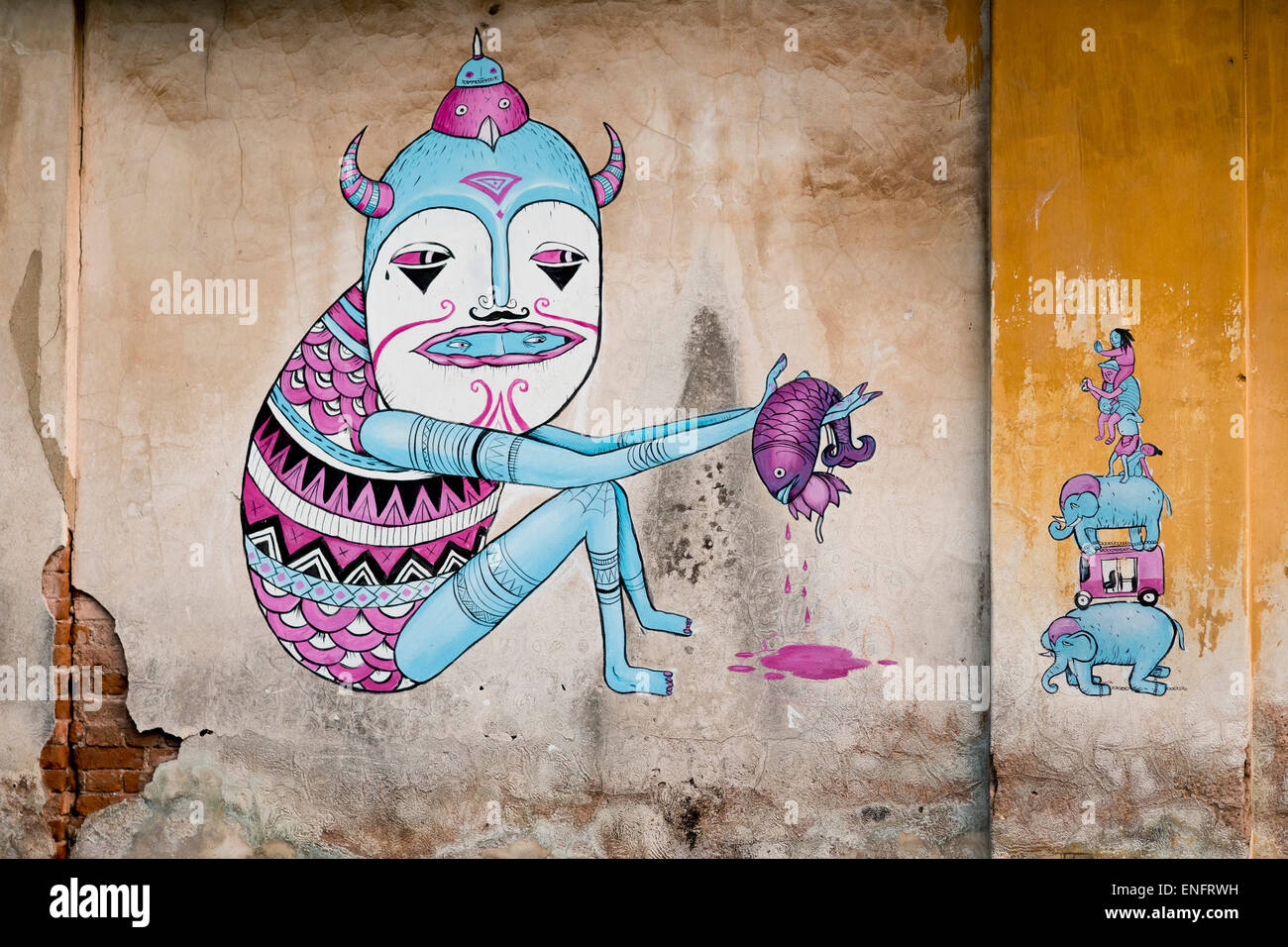 Les graffitis, mur, Cochin, Kochi, Kerala, Inde Banque D'Images