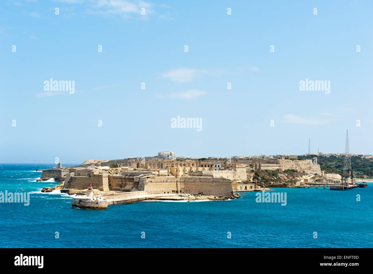 Forteresse médiévale murs, vues de Fort Rikazoli dans Kalkara de La Valette, Malte Banque D'Images