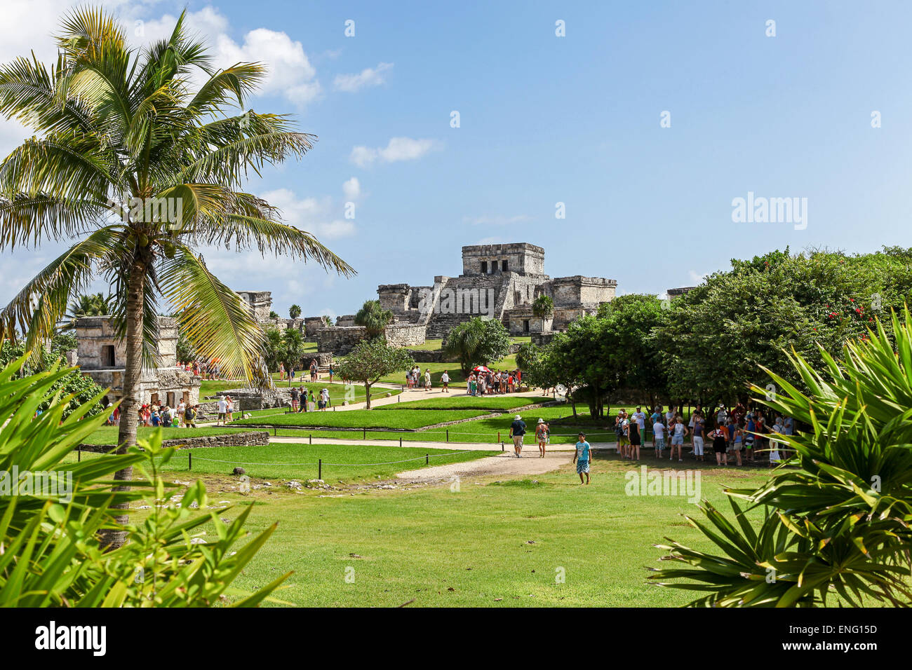 Les ruines de Tulum le site d'une ancienne civilisation maya sur la péninsule du Yucatán, Quintana Roo, Mexique Banque D'Images