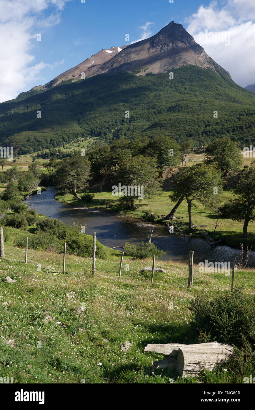 Paysage rural fleuve Lapataia Tierra del Fuego Argentine Banque D'Images