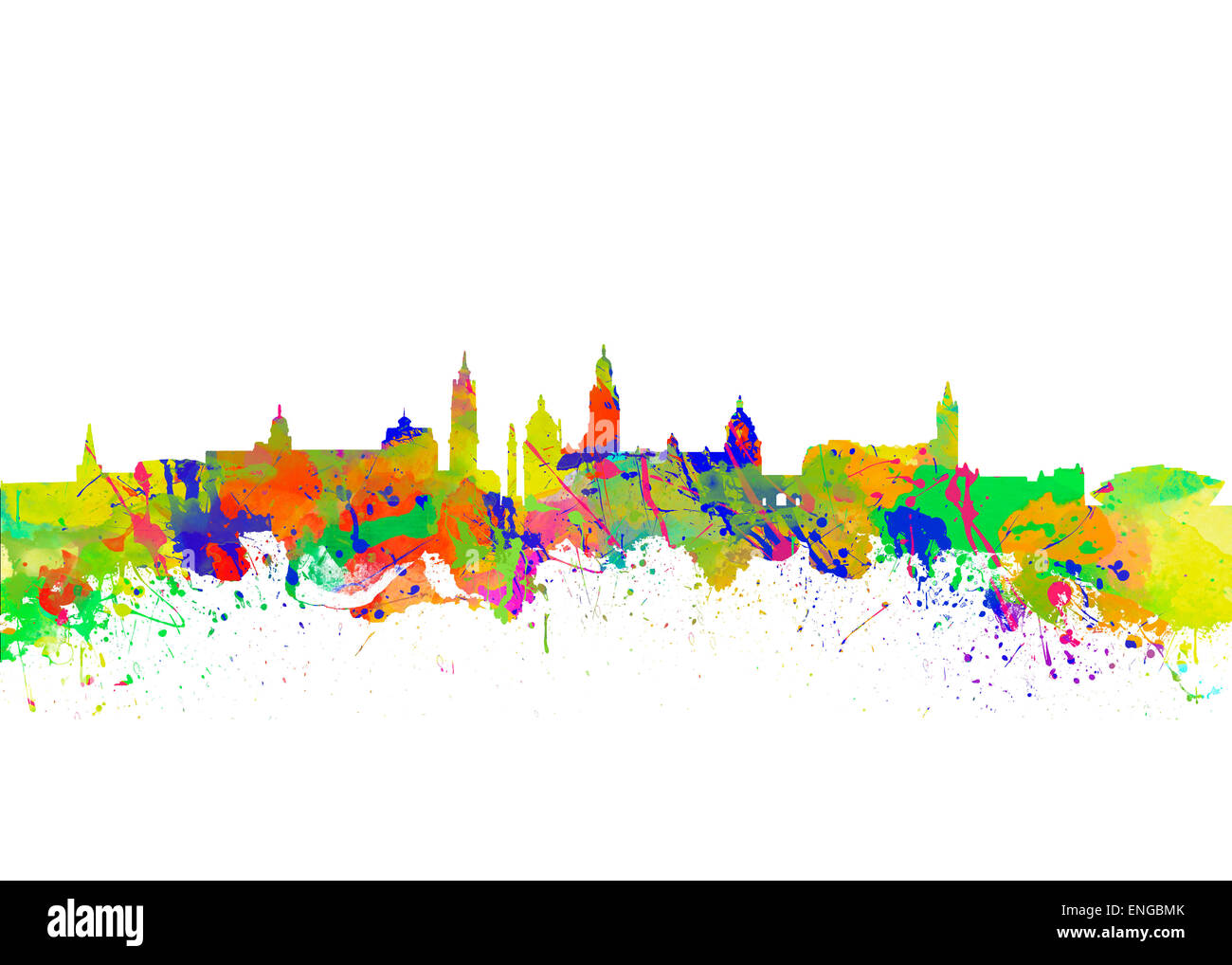 Glasgow Art aquarelle art print de l'horizon de Glasgow, Ecosse, Royaume-Uni Banque D'Images
