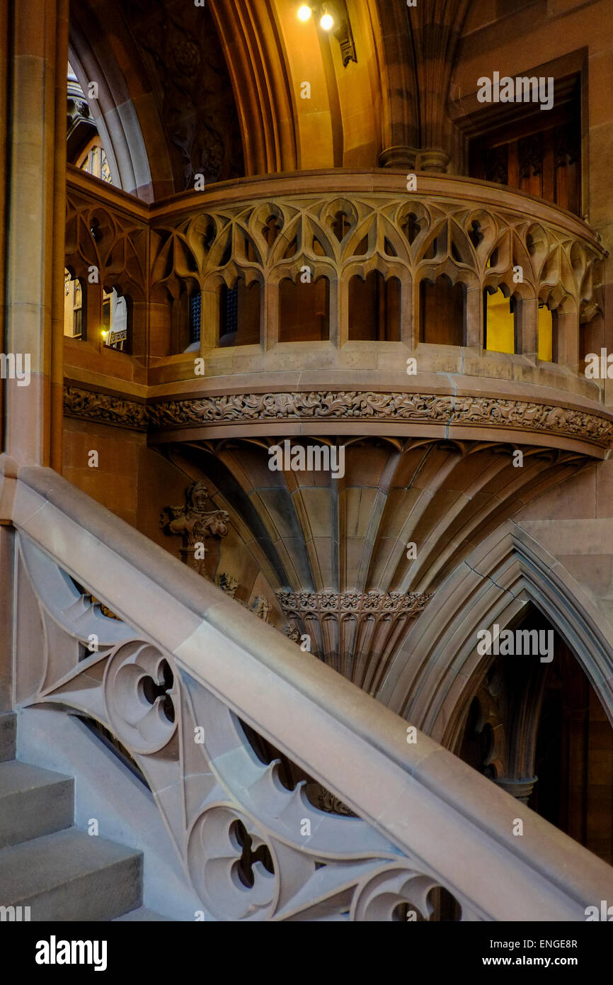 Manchester, UK : l'architecture néo-gothique à l'intérieur de la bibliothèque John Rylands Banque D'Images