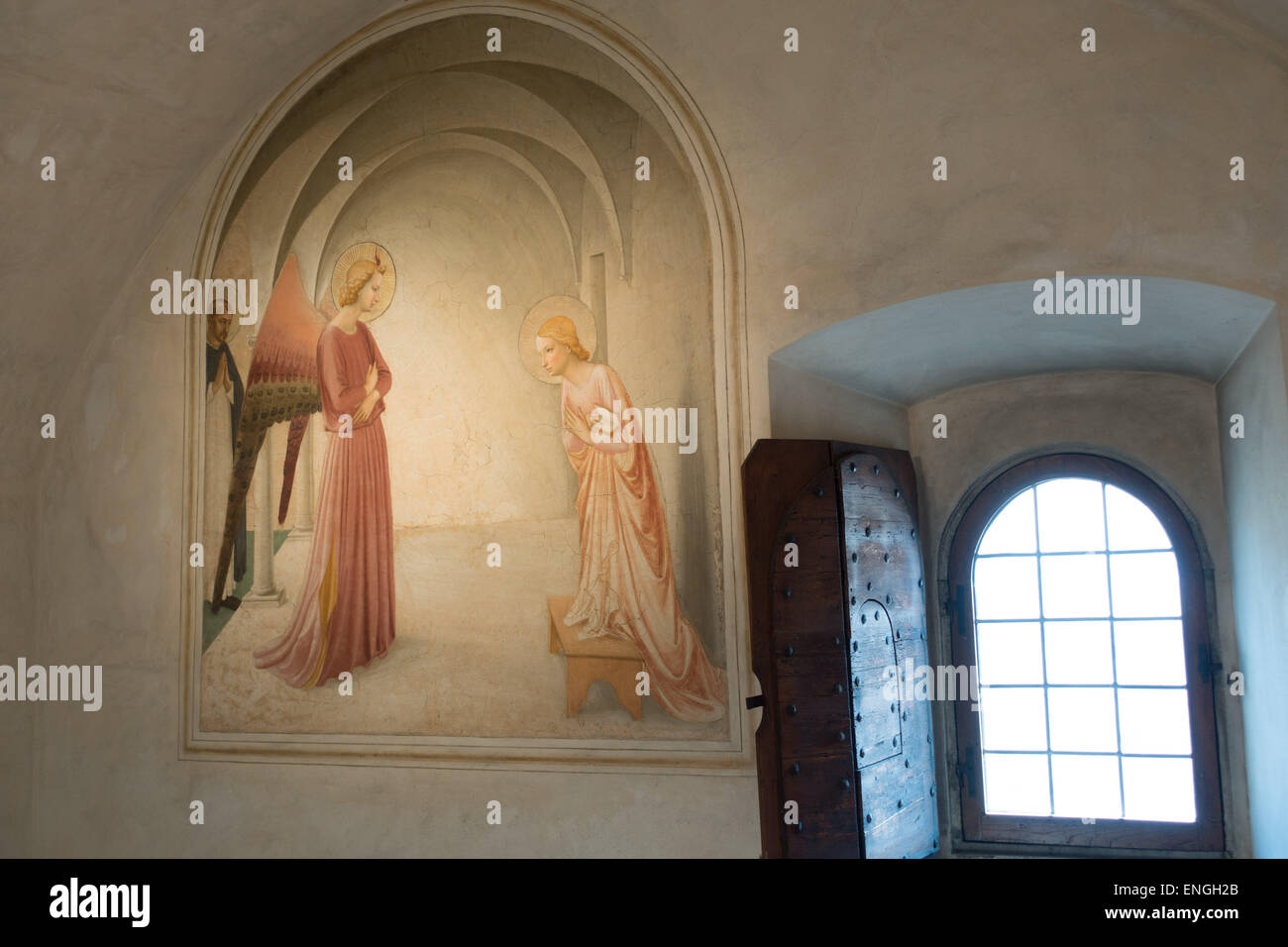 Fresque de l'Annonciation de Fra Angelico dans une cellule dans le Couvent de San Marco, Florence Banque D'Images
