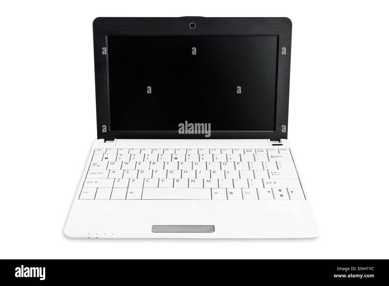 Netbook avec clavier et écran noir blanc isolé sur fond blanc Banque D'Images