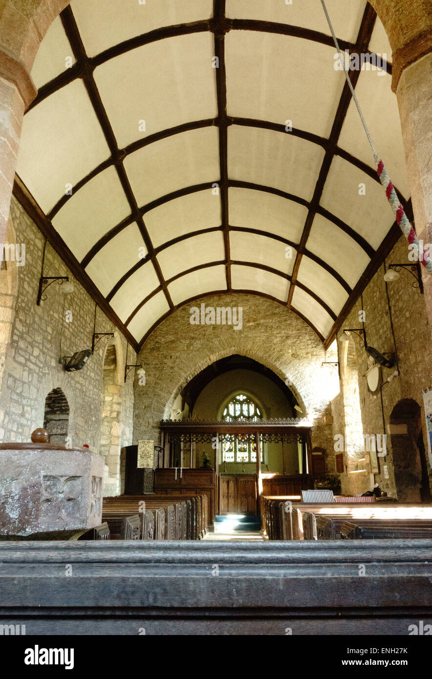Une voûte nervurée et plâtré pavillon dans le 14e siècle, principalement l'église de St Mary, East Quantoxhead dans West Somerset, Royaume-Uni Banque D'Images