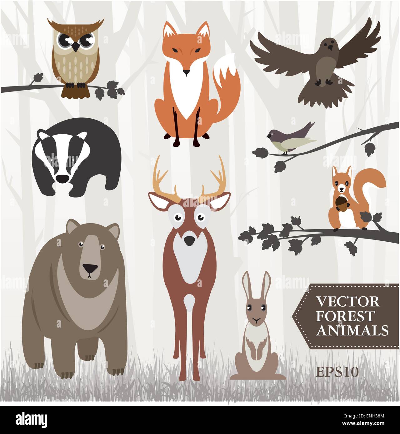 Ensemble d'animaux de la forêt illustré vecteur Illustration de Vecteur