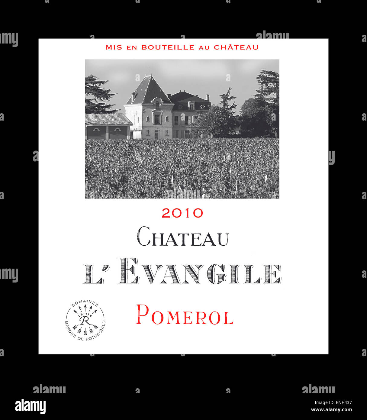 Bouteille de vin de luxe fine étiquette Chateau l'Evangile 2010 Pomerol vin Bordeaux France Banque D'Images