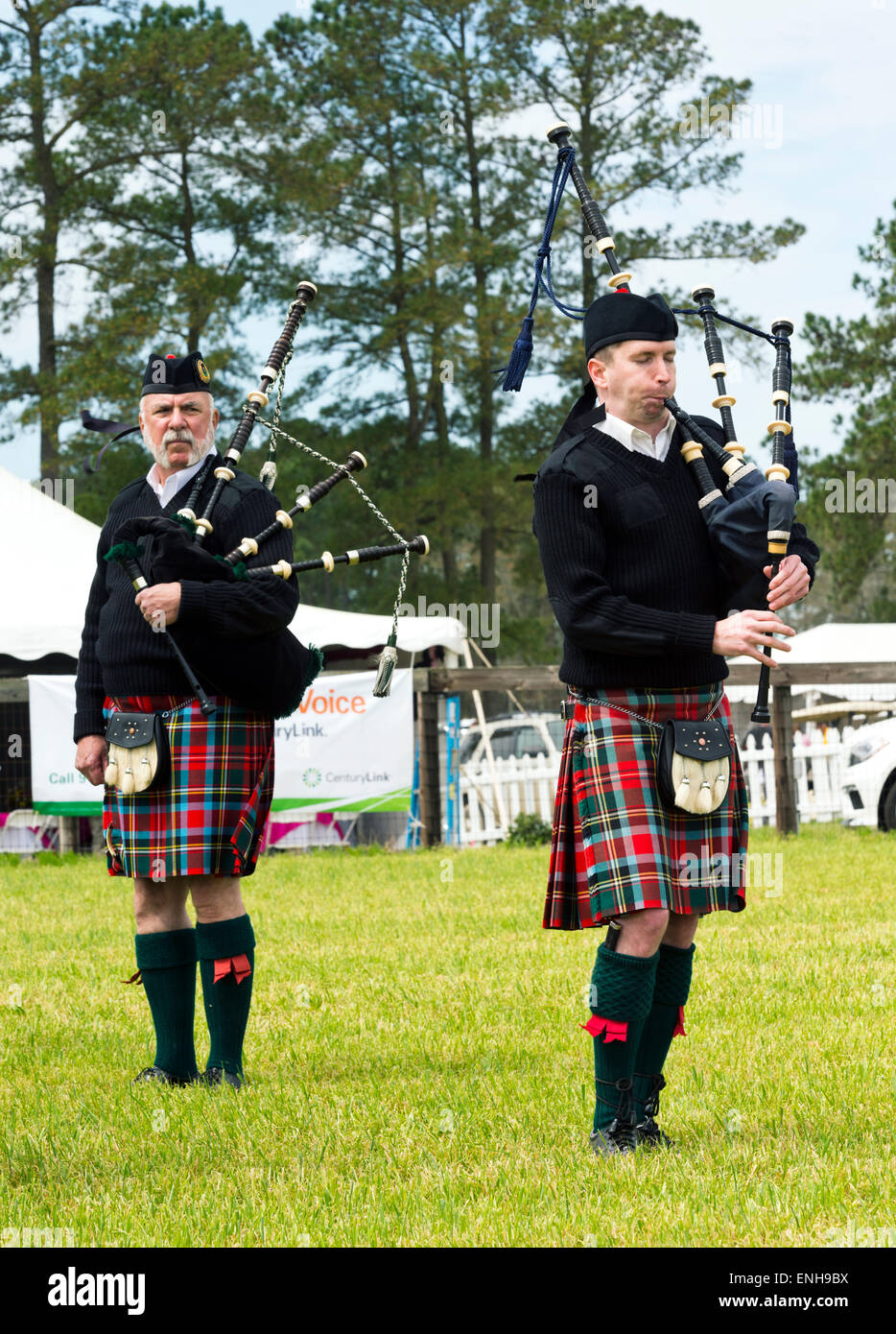 Le Cross Creek Pipes and Drums concert au Stoneybrook Steeplechase courses dans Raeford Caroline du Nord. Banque D'Images