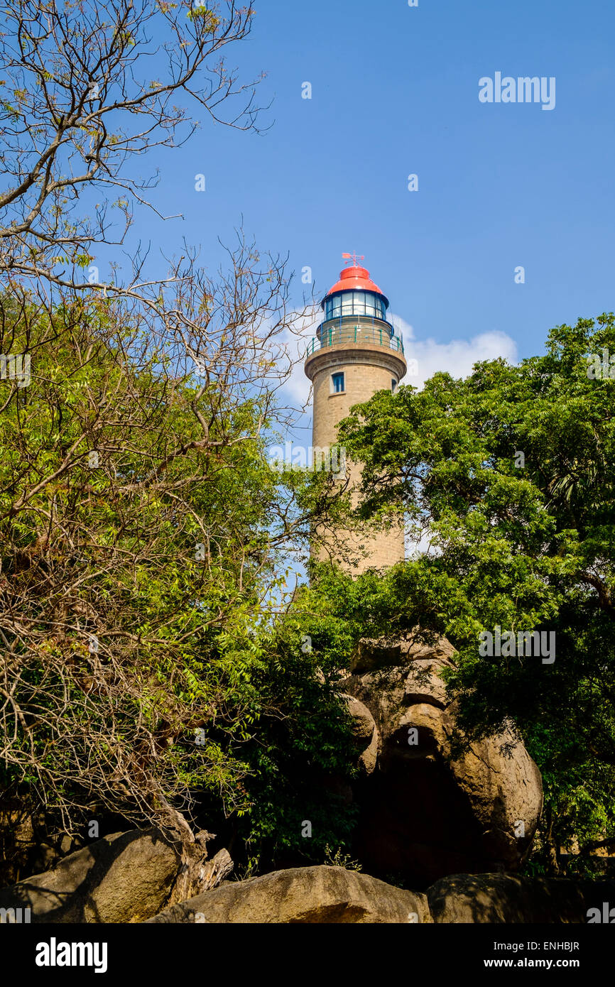 Mahabalipuram phare. Le groupe de monuments sont sur la liste du patrimoine mondial de l'UNESCO. Banque D'Images