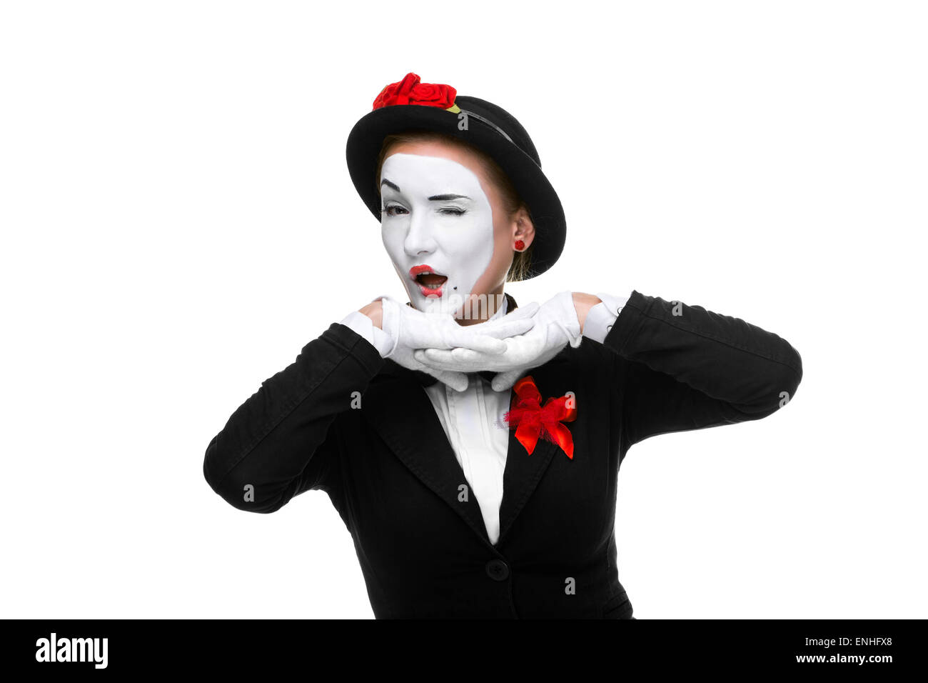 Portrait de l'étonné mime avec une grimace sur son visage Banque D'Images