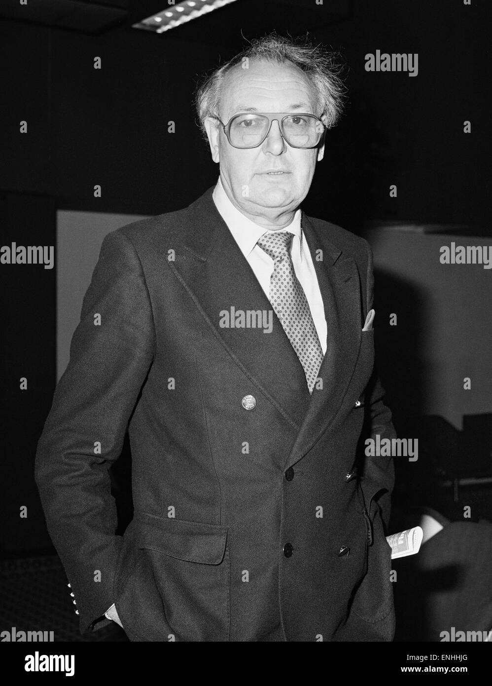 Freddie Laker quitte l'aéroport d'Heathrow pour Los Angeles, USA. 20 février 1982. Banque D'Images