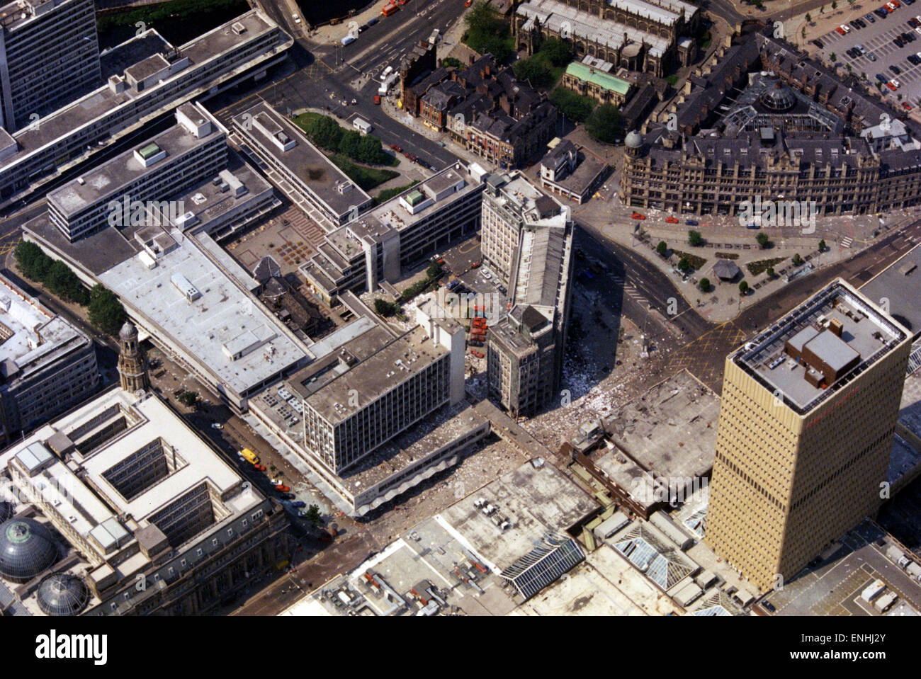 Manchester 1996 bombardement par l'Armée républicaine irlandaise provisoire (IRA) le samedi 15 juin 1996. Une bombe, placée dans une camionnette sur Corporation Street dans le centre-ville, l'infrastructure de la ville ciblée et de l'économie et provoqué des dégâts. T Banque D'Images