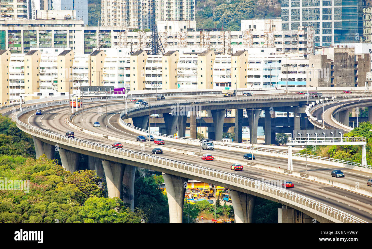 Vue sur Hong Kong pont routier de jour Banque D'Images