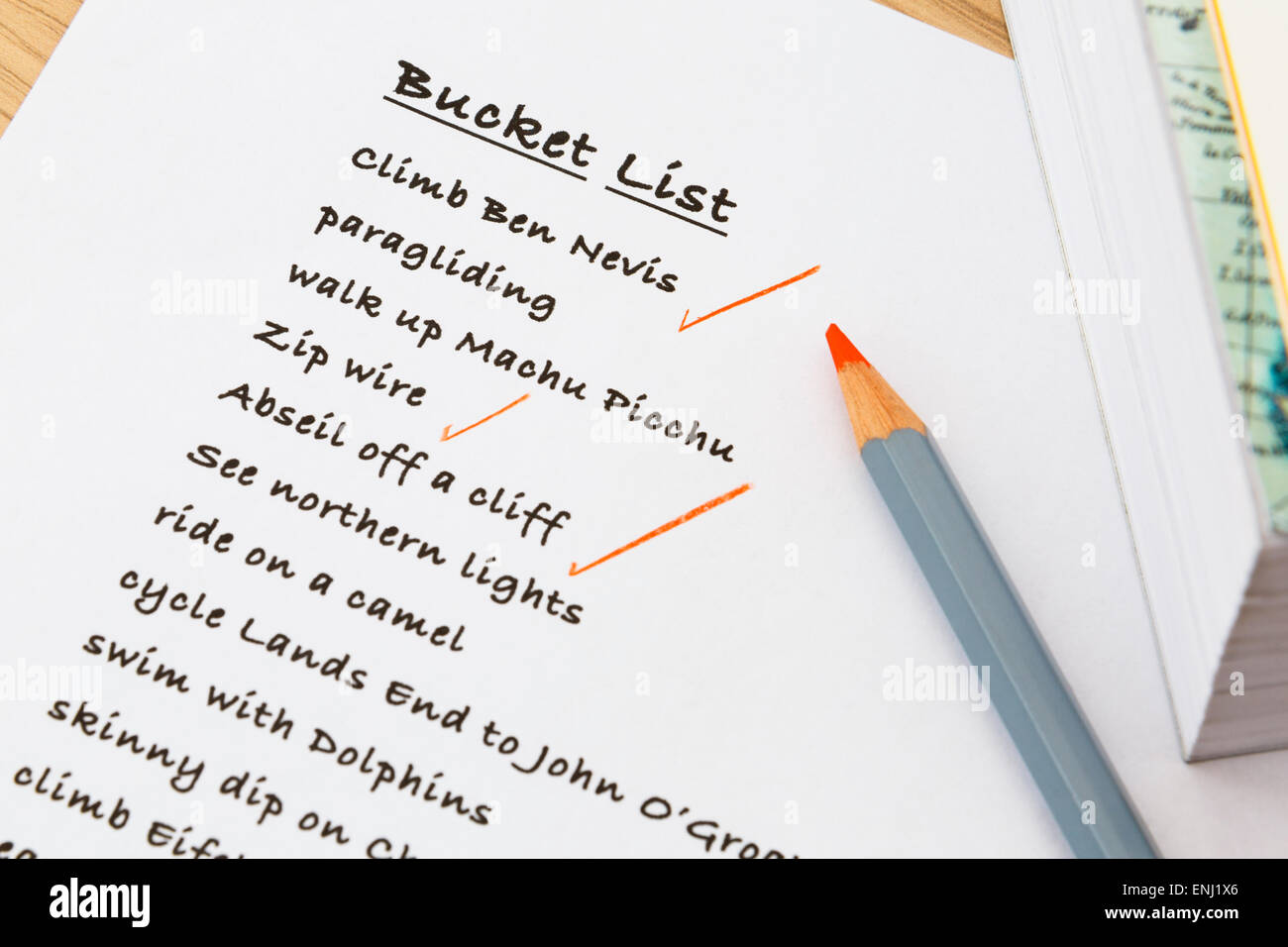 Personne anglais Bucket list de choses à faire sur les blocsnotes