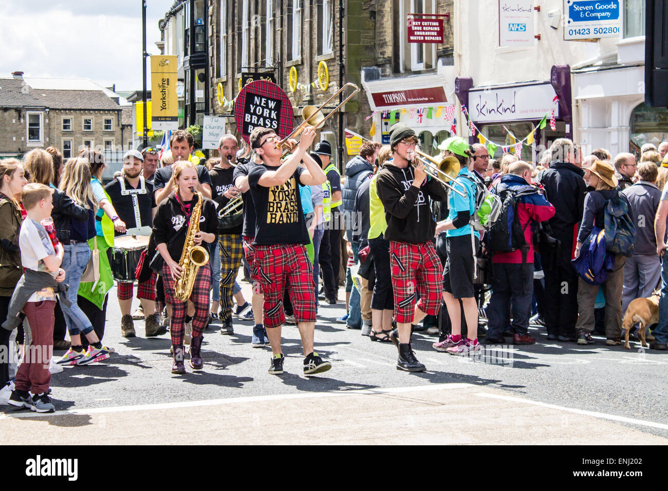 Brass Band de New York après la Tour de France. Skipton, Royaume-Uni. Banque D'Images