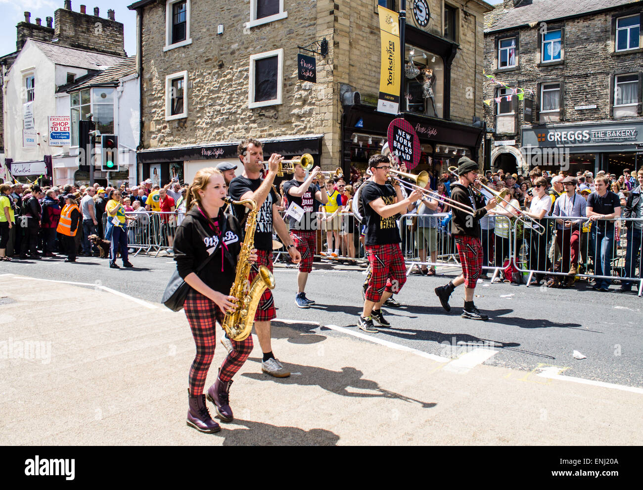 Brass Band de New York après la Tour de France. Skipton, Royaume-Uni. Banque D'Images