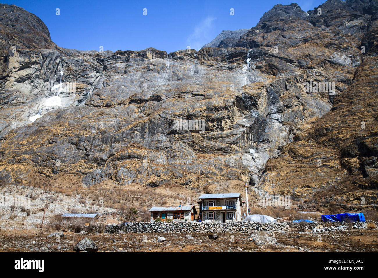 Guesthouse à Langtang Village, le long de la magnifique route de trekking Langtang au Népal Banque D'Images