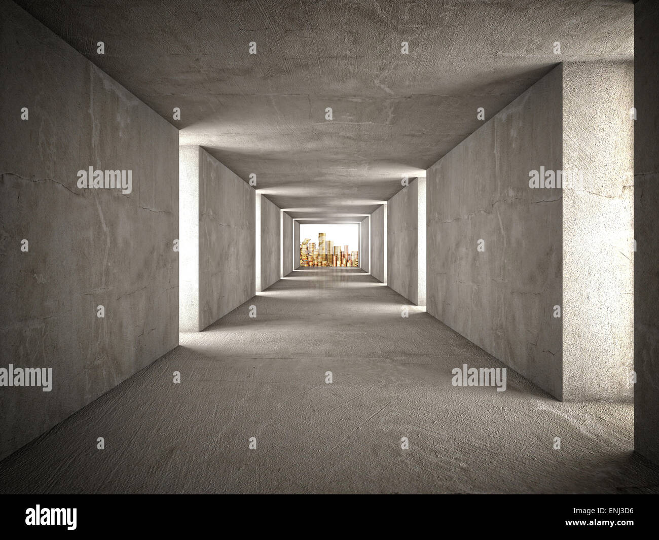 Résumé de l'image 3D tunnel et de l'argent doré Banque D'Images