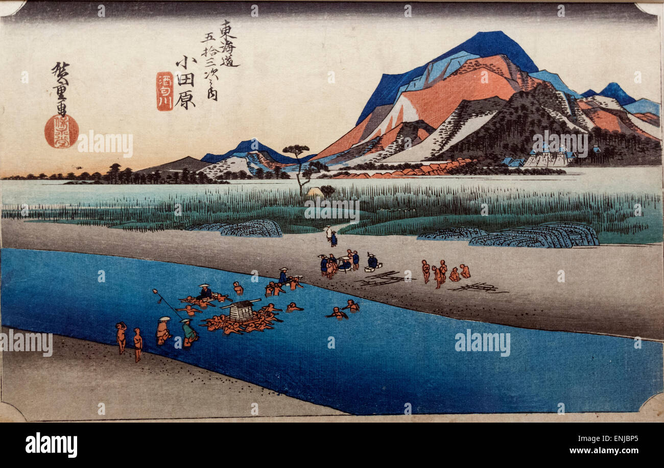Cinquante-trois étapes du Tokaido Autoroute, Odawara, par Utagawa Hiroshige, le Musée National de Tokyo, ou TNM, Banque D'Images