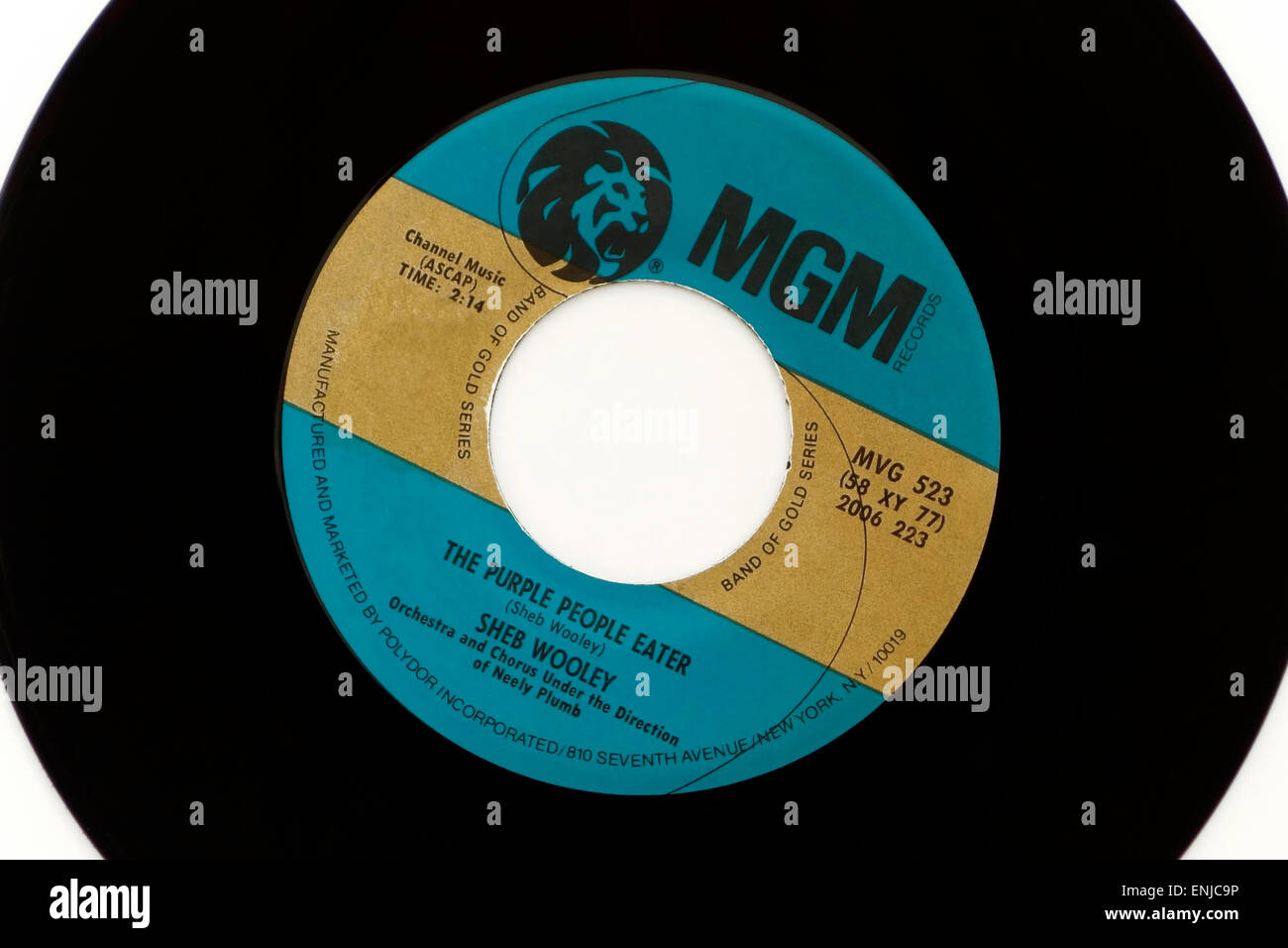 MGM Vintage 45tr/min disque vinyle avec le titre de la chanson Le Purple People Eater SHEB WOOLEY par Banque D'Images