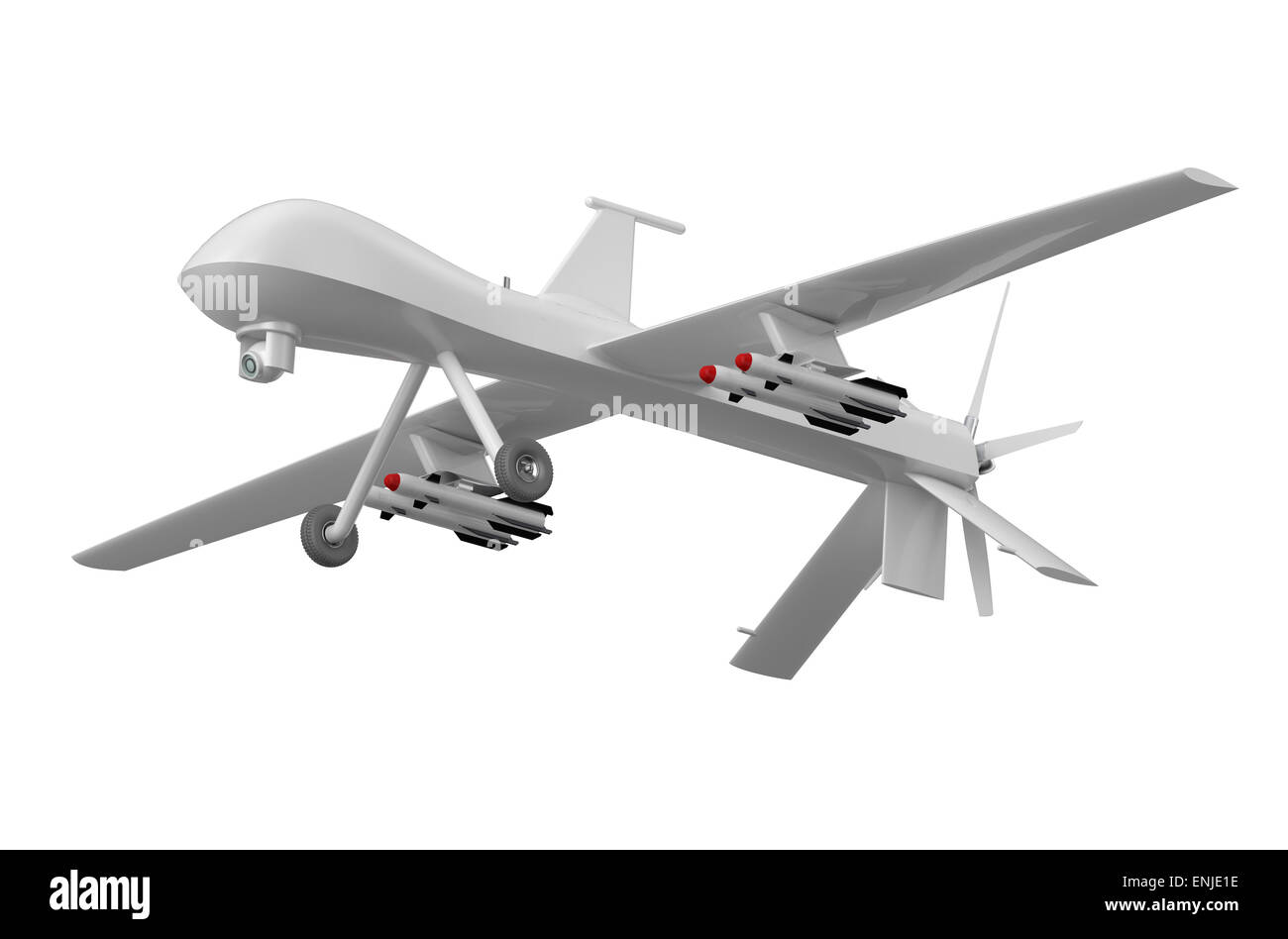 Drone Predator militaire isolé sur fond blanc Banque D'Images