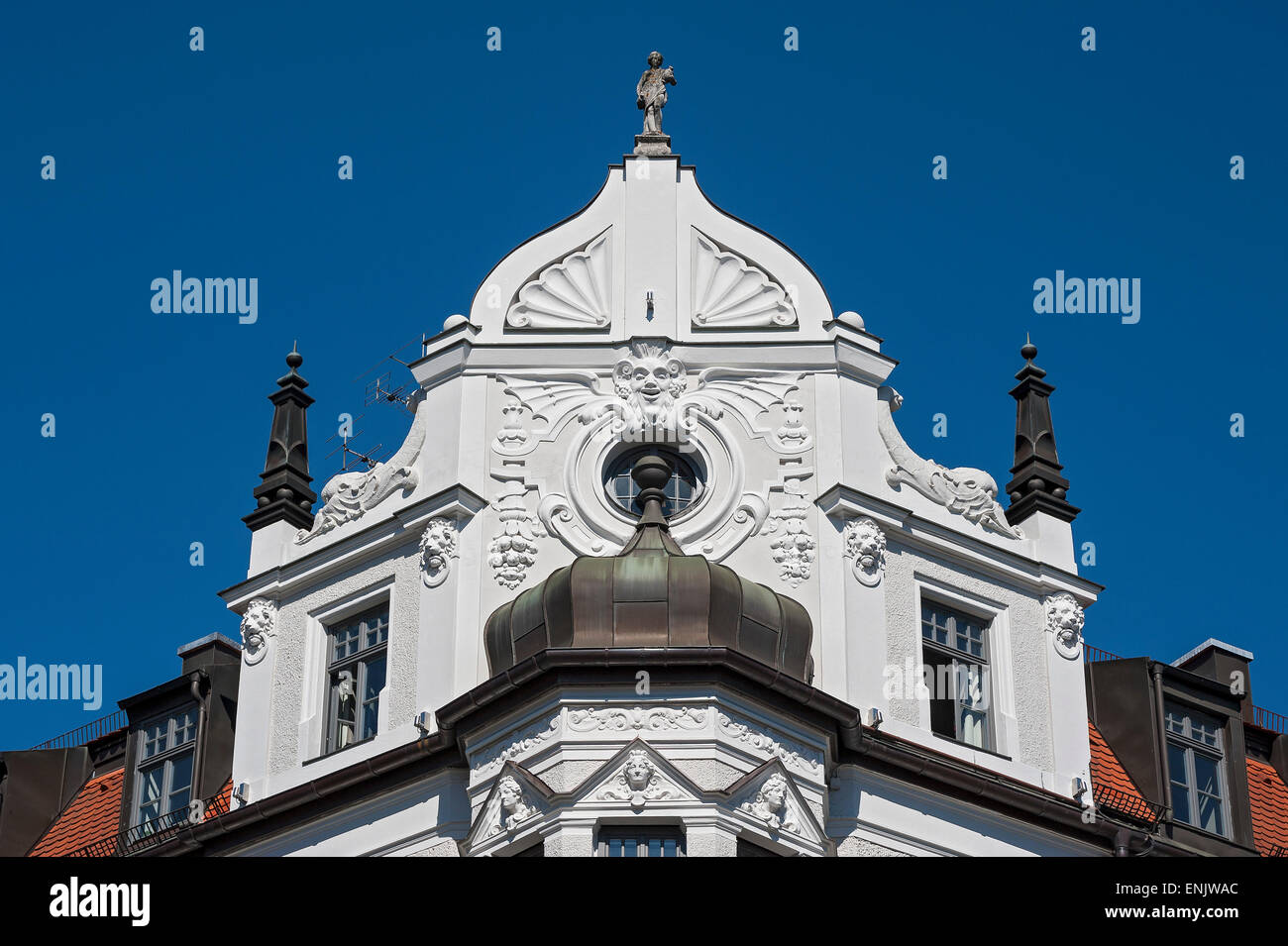 Hôtel particulier façade, Feinkost Käfer, Munich, Haute-Bavière, Bavière, Allemagne Banque D'Images